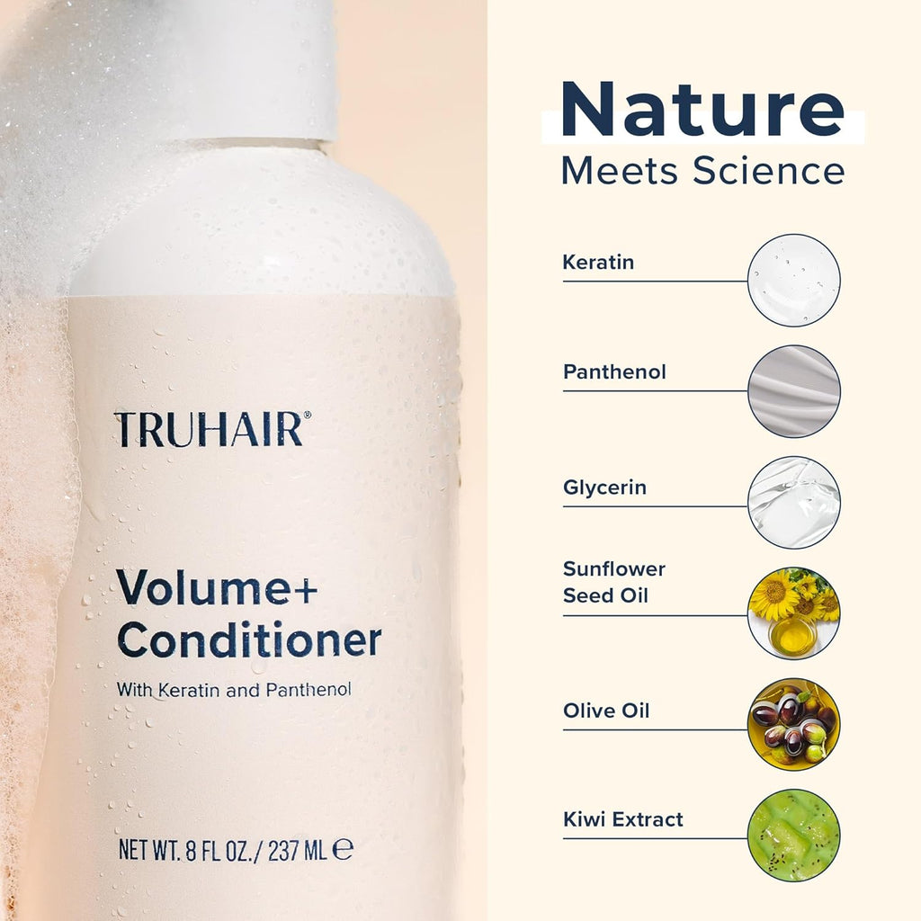 TRUHAIR Volume+ Conditioner - Lightweight Hydration & Shine with Keratin & Panthenol - 8 oz