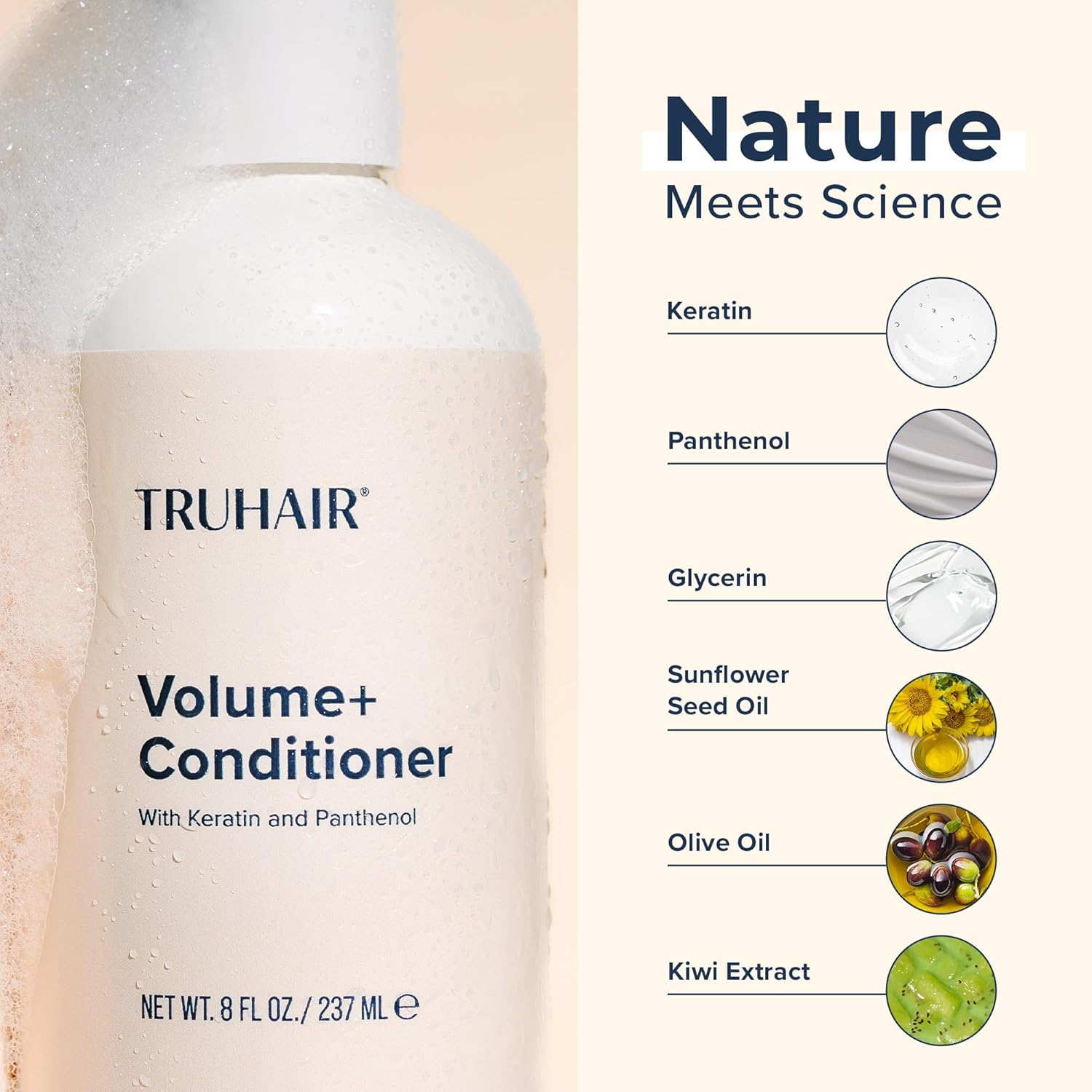 TRUHAIR Volume+ Conditioner - Lightweight Hydration & Shine with Keratin & Panthenol - 8 oz