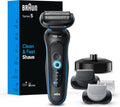 Braun Series 5 Electric Shaver for Men - Wet & Dry Razor with Turbo Mode, Beard Trimmer & Charging Stand - Blue
