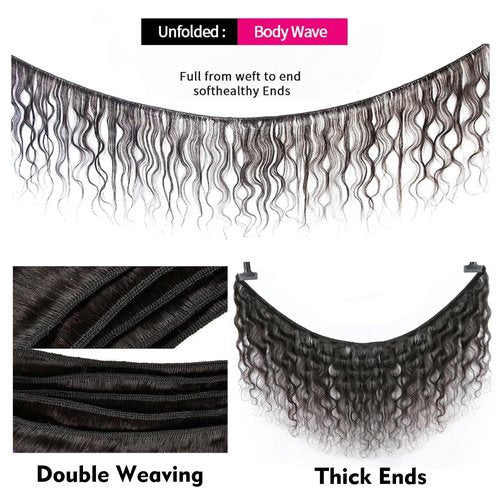 Body Wave Bundles Human Hair 14 14 14 Inch Human Hair 3 Bundles 100% Unprocessed Brazilian Raw Weave Bundle Human Hair Extensions for Black Women Natural Color