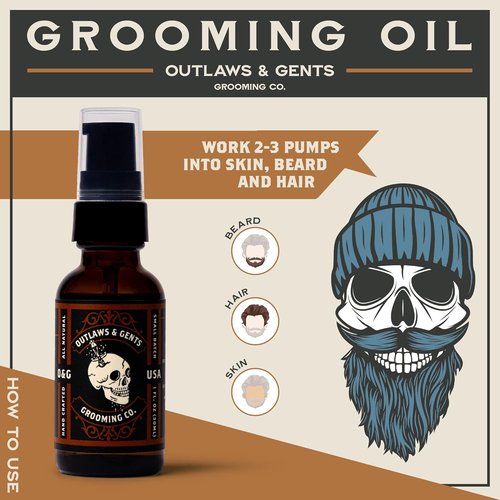 Outlaws & Gents Grooming Co Grooming Oil - All-Natural Beard & Hair Oil for Men | Moisturizes & Softens (Orange & Vanilla)