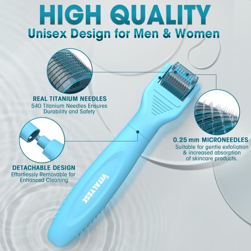 Under Eye & Face Derma Roller – Vitalysse 0.25mm Titanium Microneedling Tool for Dark Circles, Puffy Eyes, Fine Lines– CE & RoHS Certified, Replaceable Head - Safe for Delicate Skin