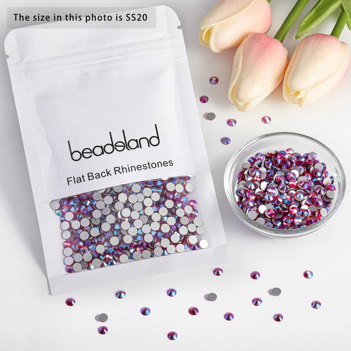 Beadsland 2880pcs Flat Back Crystal Rhinestones Round Gems for Nail Art and Craft Glue Fix, Light Siam AB, SS20,4.6-4.8mm