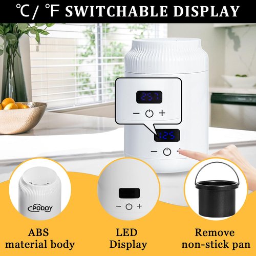 PODOY Mini Wax Warmer - Switchable Display, Portable for Hair Removal with 100 Wax Sticks, Non-Stick Waxing Kit for Women's Face and Body, Professional Melter Machine