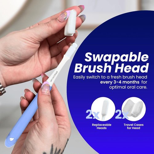 Skiennix Extra Soft Toothbrush for Sensitive Gums - Ultra-Soft TPU Bristles, BPA-Free, 2 Replaceable Heads & Travel Covers