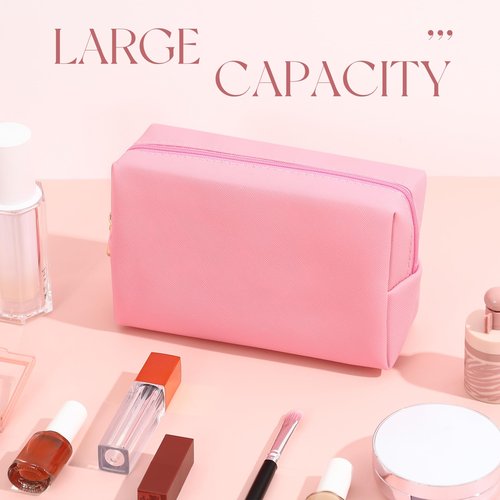 Kigeli 15 Pcs Aesthetic Makeup Bags PU Leather Cosmetic Pouches Waterproof Plain Toiletry Bags Makeup Pouches Bulk for Women Party Gift Travel Storage Organizer(Pink Series)