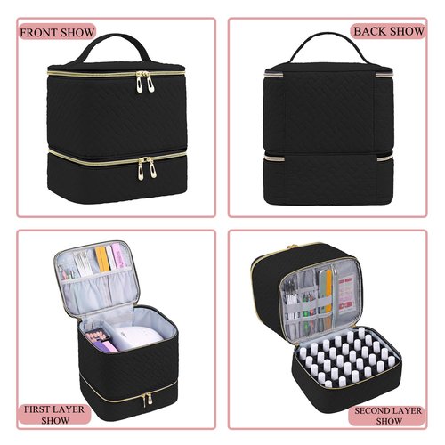 RZMAYIS Nail Polish Organizer, Nail Polish Storage Holds 30 Bottles & Nail Lamp, Double Layer Nail Bag Organizer Case, Portable Nail Polish Holder for Nail Tech Travel & Manicure Kit