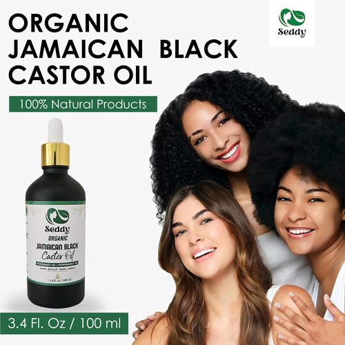 Seddy Organic Jamaican Black Castor Oil - Cold-Pressed Hair Growth Treatment with Rosemary & Peppermint | 3.4 fl oz
