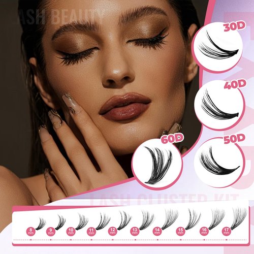 EXXBYE 800pcs Lash Extension Kit 30D 40D 50D 60D Wispy Eyelash Clusters D Curl 8-17mm False Lashes with 4 Lash Tools (Lash Bond and Seal, Lash Tweezers, Lash Remover，Lash Brush)