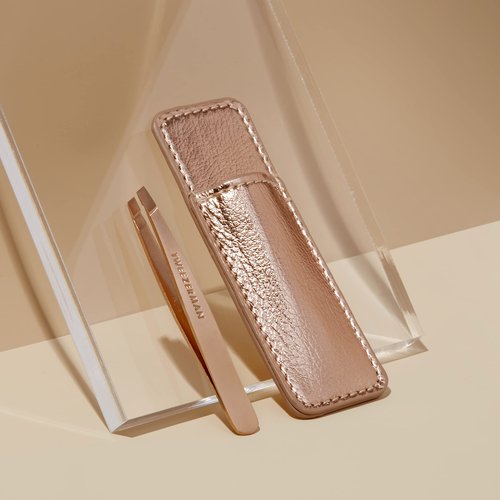 Tweezerman Rose Gold Mini Slant Tweezer with Case - Eyebrow Tweezers for Women and Men