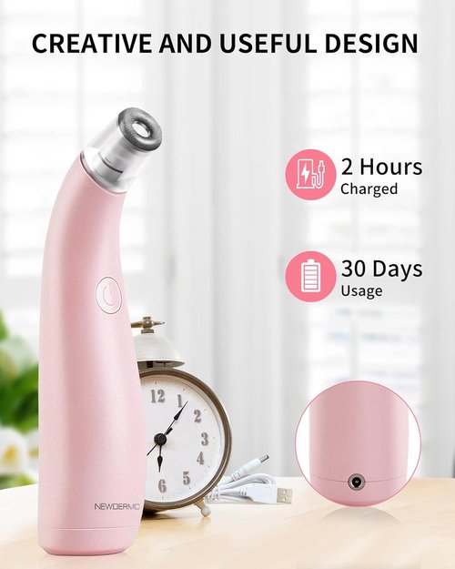 NEWDERMO Microdermabrasion Machine - 2-in-1 Diamond Facial Device | USB Rechargeable, Pink