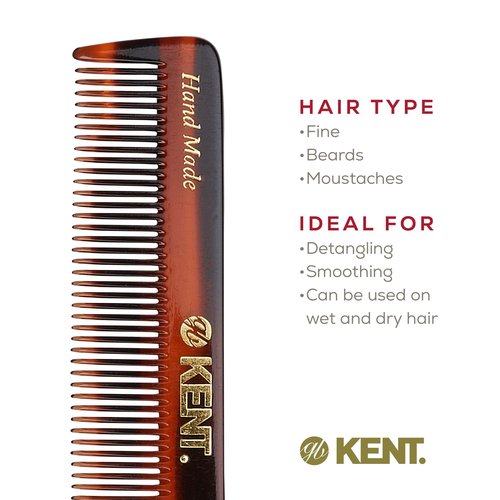 Kent NU22 Handmade All Fine Tooth Pocket Comb for Men, Women and Kids, Hair Comb Straightener for Everyday Grooming Styling Hair, Beard and Mustache, Saw Cut and Hand Polished, Made in England