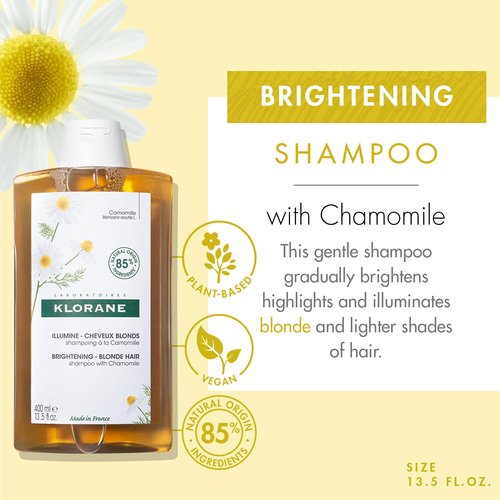 Klorane Brightening Shampoo with Chamomile - Enhance Blonde Highlights & Shine - Ultra-Gentle, Vegan - 13.5 fl. oz.