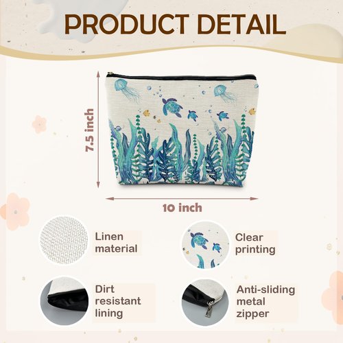ignytiger Sea Turtle Gifts Makeup Bag, Ocean Turtle Gifts for Women, Turtles Cosmetic Bag Coastal Beach Makeup Bag Pouch