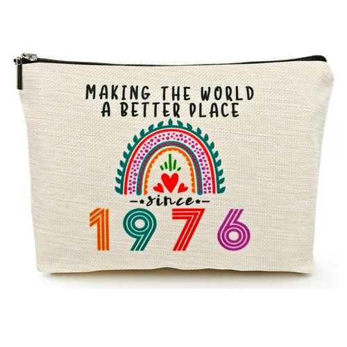 Happy 50th Birthday Gifts for Her Women Makeup Bag, Best 1976 Anniversary 50th Birthday Decorations, 50 Year old and Fabulous Gifts Ideas for Wife, Mom, Mothers Day, Christmas Cosmetic Travel Pouch