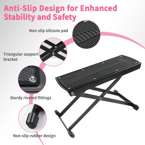 Pedicure Foot Rest, 6-Height Adjustable Non-Slip Foot Stand for Easy at Home Pedicures, Foldable Stool
