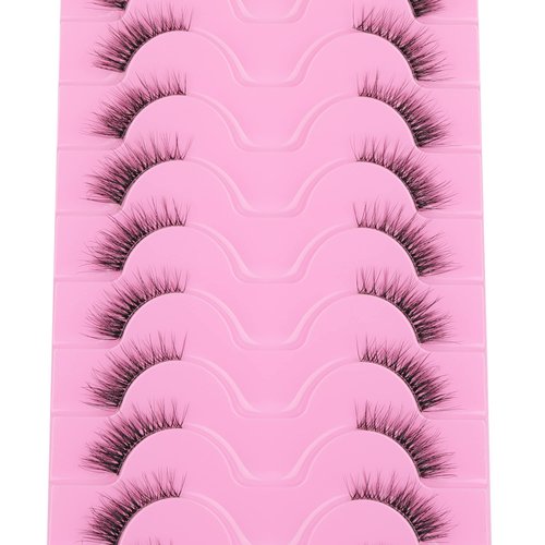 FANXITON Half Lashes Natural Look Wispy Cat Eye Lashes 13 mm Clear Band Accent Short False Eyelashes that Look Like Extensions 10 Pairs