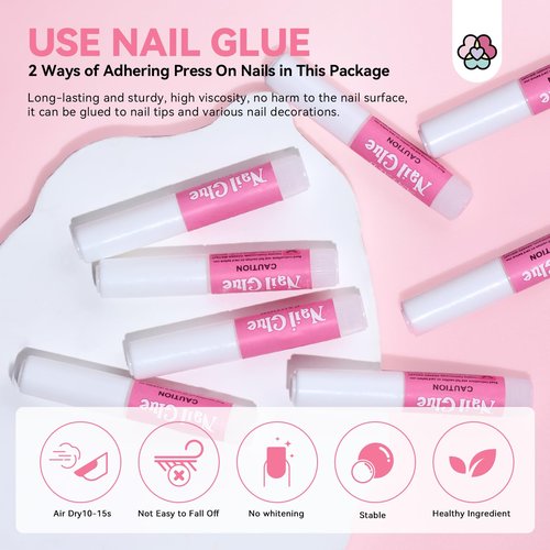 SAVILAND 20PCS Press on Nail Tool Kit: Nail Prep Kit with Nail Glue, Adhesive Tabs, Mini Nail File, Acrylic Sticks, Prep Pads for Press on Nail Art Starters Press On Nail Packaging for Salon Business