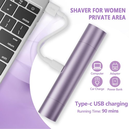 Electric Razors for Women, 2-in-1 Bikini Trimmer & Painless Hair Remover, IPX8 Waterproof Wet/Dry Cordless Shaver, Skin-Safe Blades, for Body Face Legs Underarms Sensitive Skin - Lavender Purple