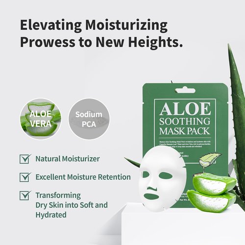 BENTON Aloe Soothing Mask Pack | Hydrating & Cooling Facial Mask Sheets - 23g x 10 Pack