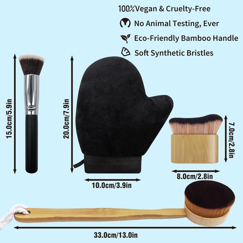 Self Tanner Brush Set With Tanning Mitt, Body Makeup Brushes includes Kabuki Brush for Self Tanner, Lotion Applicator for Back, Face Tanning Brushes for Self Tan