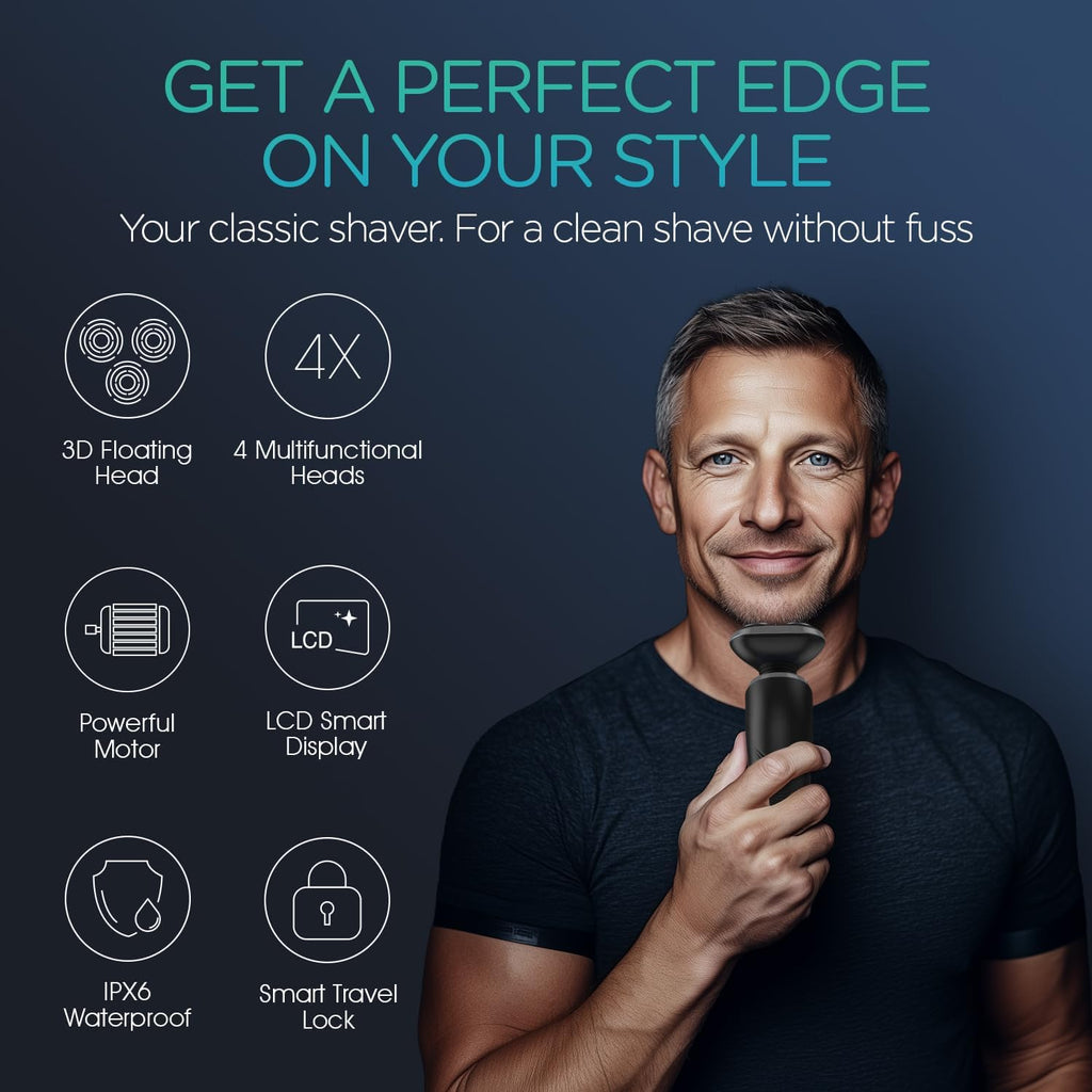 VOYOR Electric Razor for Men - Cordless Wet/Dry Shaver with Rechargeable Battery | Waterproof Grey TX410