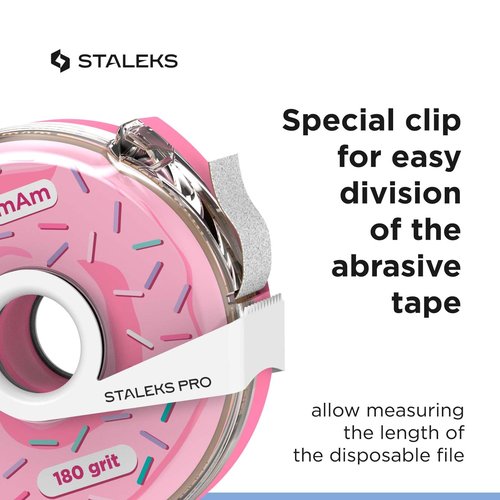 Staleks Pro Disposable White Abrasive Tape papmAm Expert – 180 Grit – 7m Roll in Plastic Case – Glueless Replaceable Abrasive – Professional Nail Shaping – Manicure & Pedicure