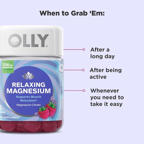 OLLY Relaxing Magnesium Gummies - Supports Muscle Relaxation with Raspberry Lavender Flavor | 60 Count