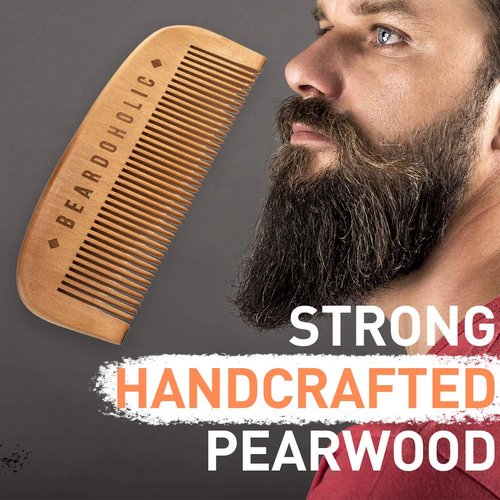 Beardoholic Beard Comb With a Gift Box – Wide Teeth – Anti-Static, Eliminates Tangles and Keeps Your Beard Neat and Tidy – 5.31 x 1.96 IN Handmade 100% Pearwood Design