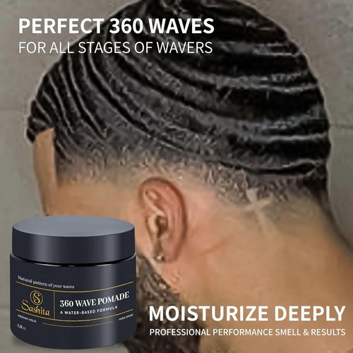 Sashita 360 Wave Pomade - Water-Based Hair Styling Product for Medium Hold & High Shine | 5.29 Oz