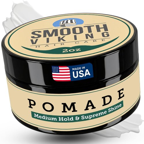 Smooth Viking Pomade - Medium Hold & High Shine Water-Based Hair Cream for All Hair Types | 2oz Made in USA