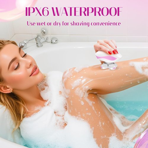 Electric Razors for Women, Anti-Slip Electric Rotary Shaver for Women Legs, Rechargeable Waterproof Body Shaver, Ideal Travel Lady Trimmer Hair Remover for Underarms Armpits &Bikini Area, Cherry