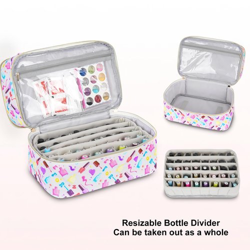 Nail Polish Organizer,Nail Organizers and Storage for Nail Tech,Nail Polish Carrying Case Bag Holds 40 Bottles and Nail Lamp,Portable Nail Polish Holder for Nail Supplies,Nail polish Print Pattern