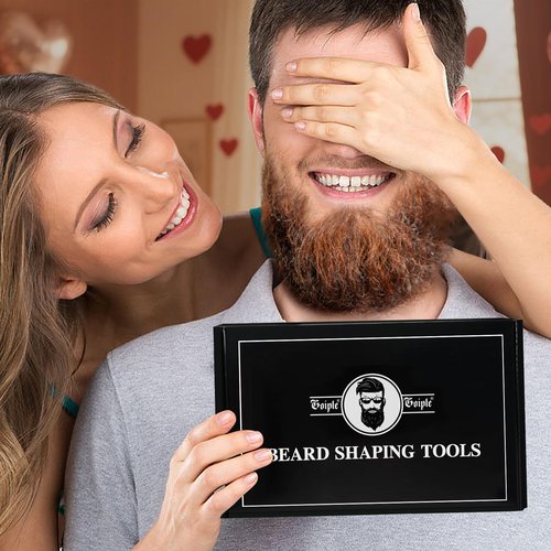 Beard Shaper for Men Beard Shaping Tools - Gifts for Men Beard Template Guide, Straight Edge Razor, 10 PCS Double Edge Blade, Barber Pencil, Beard Comb, Stainless Steel Scissor Mustache Lineup Tools