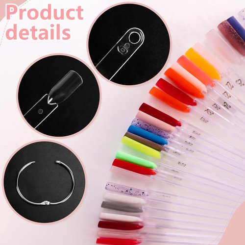 CZWESTC 300 Pcs Nail Swatch Sticks with Number Stickers, Clear Square-shaped Nail Polish Sample Swatches with Ring for Color Display and DIY (50 pcs/string)