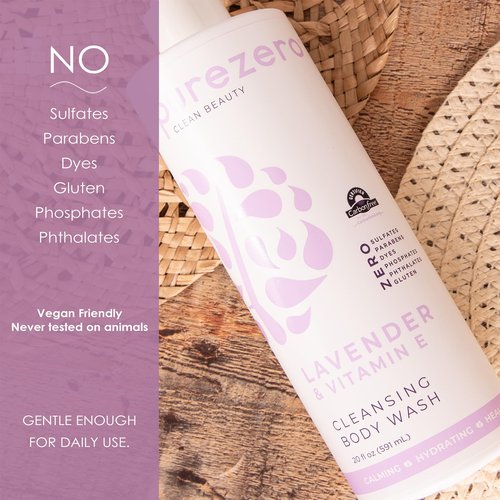 Purezero Lavender & Vitamin E Body Wash - 20 oz Calms and Invigorates Skin, Leaves Skin Hydrated and Moinsurized