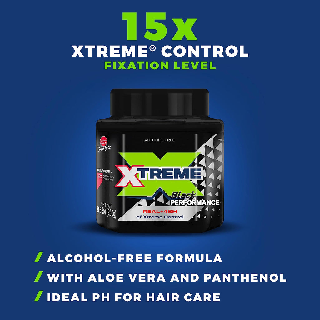 Xtreme Performance Black Styling Hair Gel with Aloe Vera, 8.82 oz Jar (Pack of 12)