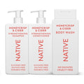 Native Shampoo & Conditioner, Body Wash - Honey Crisp & Cider - Naturally Derived Ingredients, Sulfate-Free, Paraben-Free, Strengthening Hair Care | Fall Seasonal Bundle (51 fl oz Total) - 3 Pk