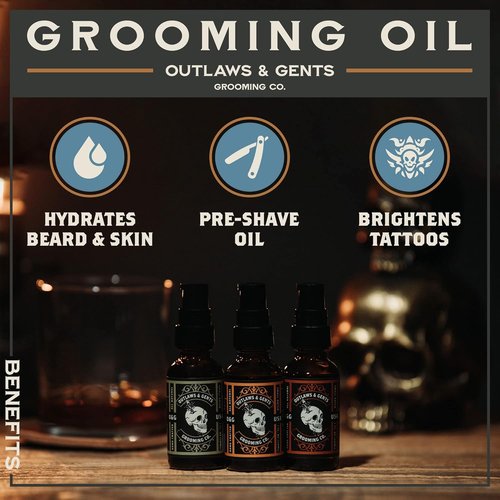 Outlaws & Gents Grooming Co Grooming Oil - All-Natural Beard & Hair Oil for Men | Moisturizes & Softens (Orange & Vanilla)
