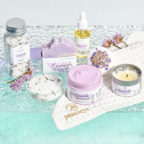 Peacoeye Spa Gifts for Women Valentines Day Mothers Day Gifts Bath Gift Baskets Relaxing Spa Self Care for Mom Her Sister Wife Auntie Home Bath Care Package Thank You Birthday (Purple -Spa for Women)