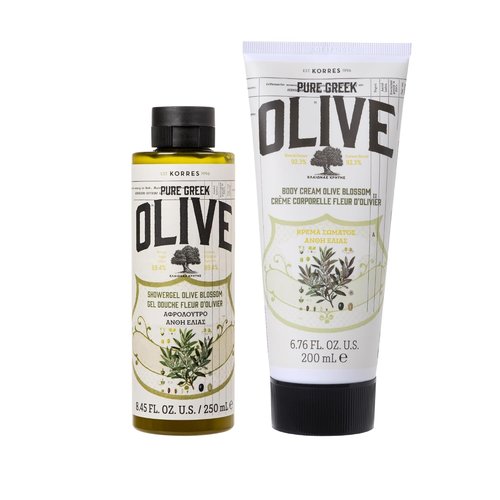 KORRES Olive Blossom Body Care Set - 2-Piece Vegan Gift Set with Body Milk & Shower Gel | Natural Greek Olive Oil Skincare, 8.45 FL Oz & 6.76 FL Oz