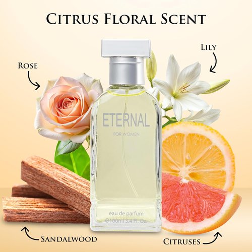 Eternal Eau De Parfum for Women - Refreshing Citrus Floral & Musk Fragrance | 3.4 Oz Gift-Ready Bottle