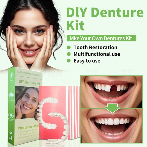 DIY Denture Kit - Top & Bottom Fake Teeth with Comfort Fit for Everyday Use, Natural-Looking Emergency Replacement Solution (Universal Sizing)-TT09