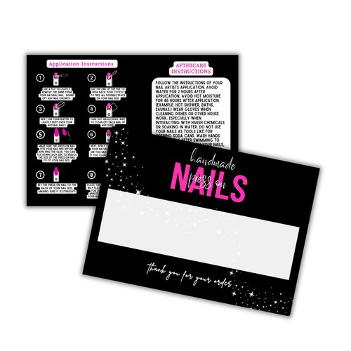 Handmade Acrylic Press On Nails Display Card | 5x7” 30 pk | w/Application Aftercare Instructions Inserts Hot Pink & Black Add to Your Bags to Display Nails
