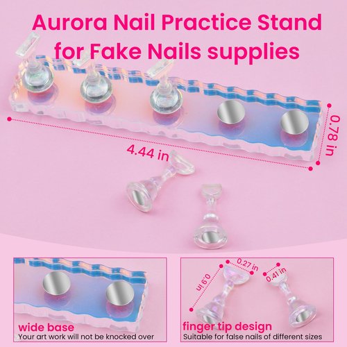 ESUOHYM Nail Stand For Press On Acrylic Strong Magnetic Nail Holder Kit For Painting Nails Tip Arts Display With 200PCS Double-Sided Tape And 1 Heart Shaped Acrylic Magnetic Presson Stand Aurora