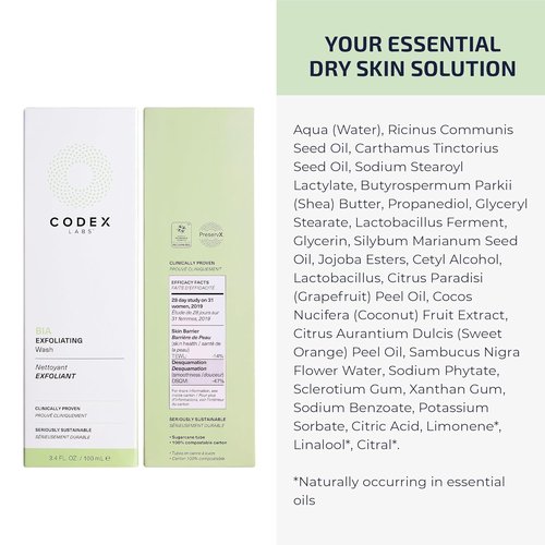 Codex Labs Bia Exfoliating Face Wash 2.0 - Gentle Vegan Cleanser for Dry & Sensitive Skin | 3.4oz