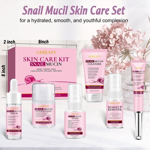 Skin Care Set,6 Pcs Korean Snail Mucin Essence Anti-aging Moisturize Repair Soothe Hydrate,Glass Skincare Gift Kit for Dull & Dry Skin,Self Care Skincare Gifts for Women Mother Mom Wife Teenage Girls