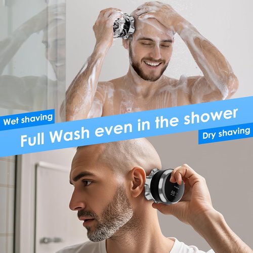 Professional 7D Head Shaver for Bald Men, IPX7 Waterproof Wet & Dry Electric Razor with LED Display, USB-C Fast Charging & Rechargeable Grooming Kit (Black)