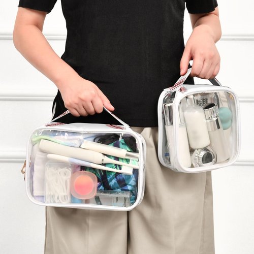 ALAZA Baseball Red Lace 2 Pcs Storage Bags Zippered Organizers Cosmetics Travel Case Toiletry Bag Transparent Tote Bags