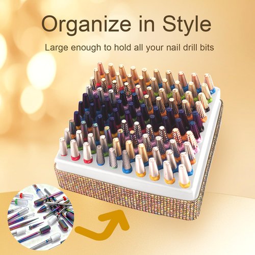 CORFULRA Nail Drill Bits Holder, Nail Organizer Box for Nail Drill Bits, Large Space of Container Case for Drill Bits, 100 Holes Dustproof Displayer Box of Nail Supplies for Nail Tach, Diamond